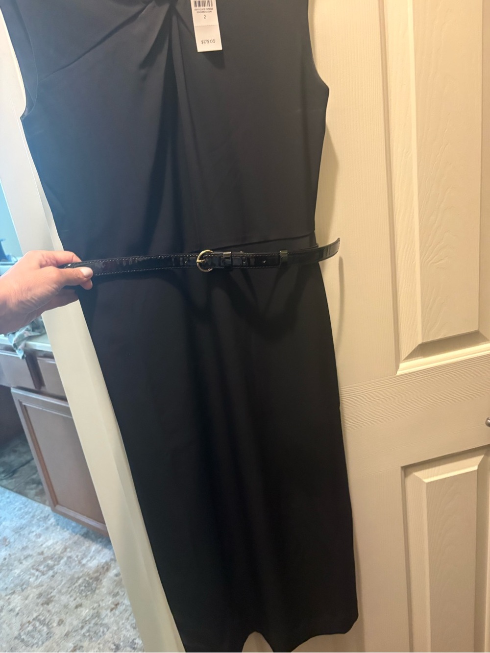 Ann Taylor Black Sleeveless Sheath Dress with Belt